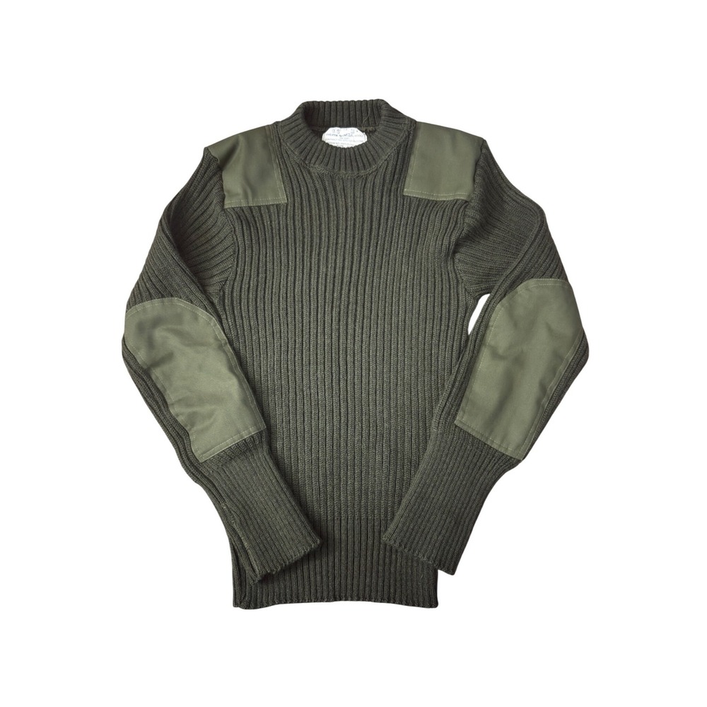 Jack Young Associates Mens 100%‎ Wool Ribbed Commando Sweater Olive Size 36 GG04